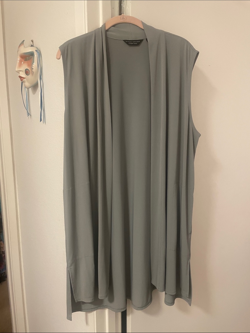 Nice Susan Graver everyday liquid knit Open-Front long Vest Light Gray Sz Large